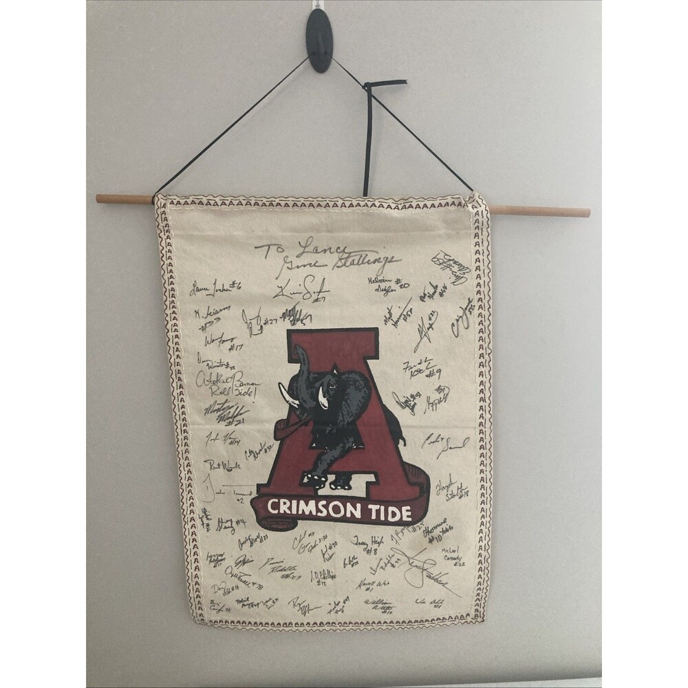 Vintage Alabama Crimson Tide Pennant HandPainted Coach And Team Signatures Rare
